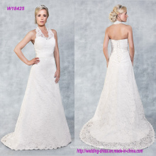 Apresentando um Halterneck e Lace Overlaying O vestido de casamento inteiro com Sexy Backless Style